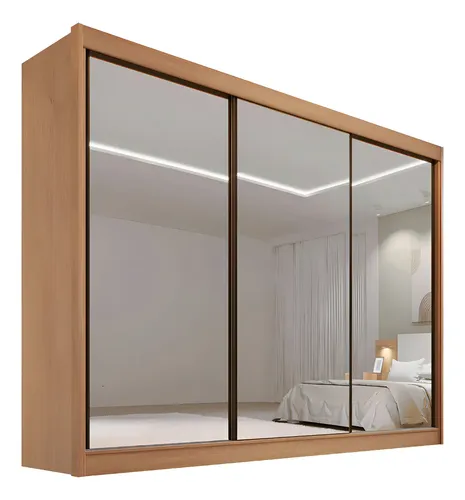 Guarda-Roupa Casal MDF Espelhado 3 Portas 6 Gavetas Cinamomo