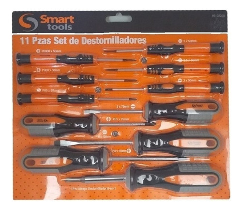 Juego Atornilladores Phillips-planos 11 Pzs Cr-v Smart-tools