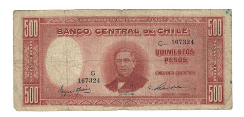 Billete De Chile 500 Pesos - 50 Cóndores 28 Febrero De 1945 