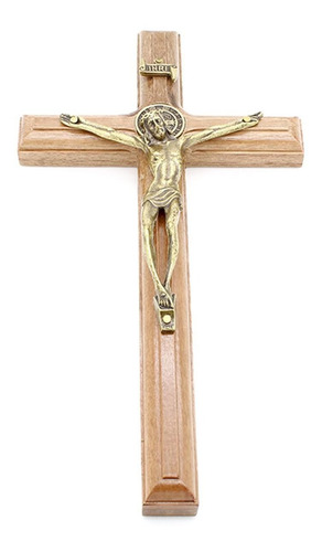 Crucifixo De Parede C/ Medalha São Bento Madeira/metal- 19cm