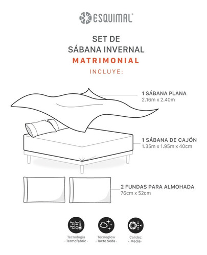 Imagen 3 de 10 de Sábana Invernal Matrimonial Térmica Termofabric Esquimal