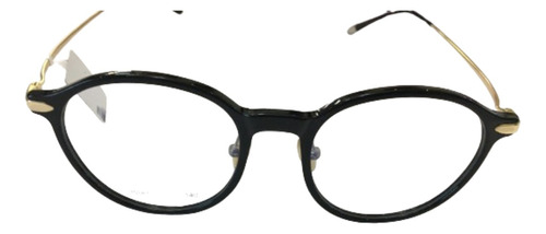 Armação Óculos Fit R0065 Acetato Preto E Dourado Redonda