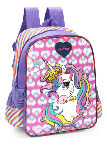 Mochila Costas Infantil Escolar Unicórnio Up4you Cor Roxo