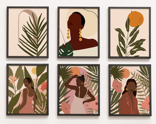 Juego De 6 Pinturas Artísticas Modernas Para Mujer Negra (8 