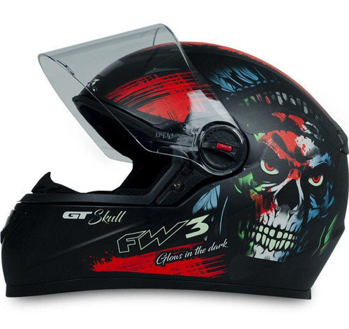 Capacete Moto Gt Skull Caveira Preto Fosco Fechado Tam 60