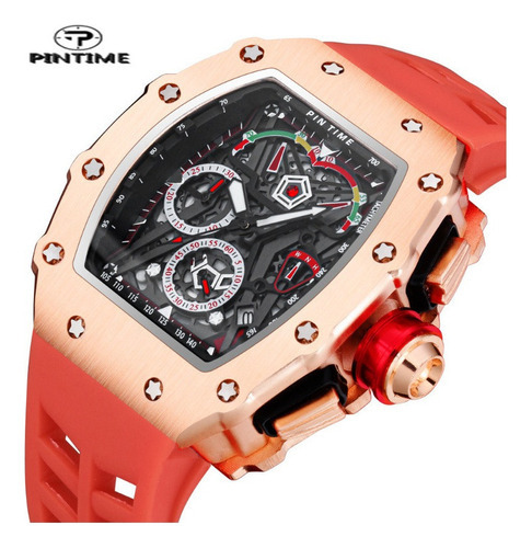 Reloj De Pulsera Pintime, Casual, De Cuarzo, Con Calendario Color Del Fondo Red Rose Black