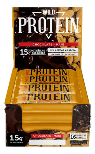 Suplemento en barra Wild Foods  Wild Protein proteína sabor chocolate/maní en caja de 720g 16 un