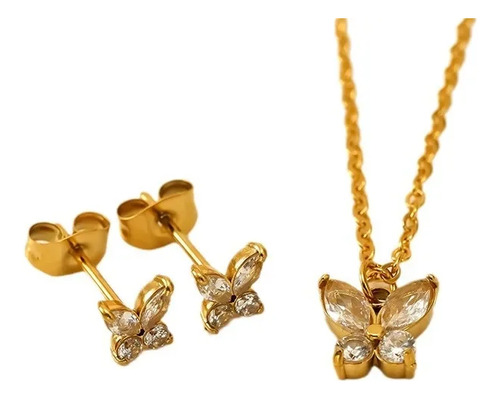 Traje De Collar Y Pendientes Con Circonitas Y Mariposas