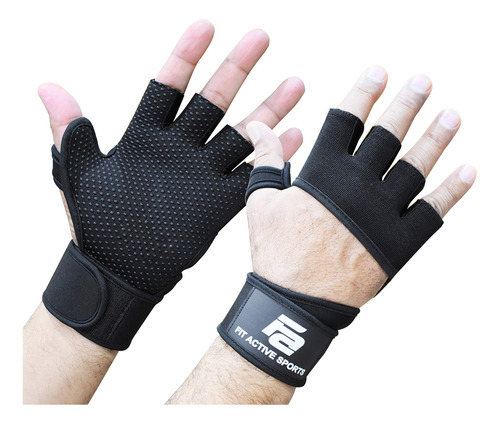 Guantes De Entrenamiento Fit Active Sports Rx2 Con Muñequera Negro Diseño De La Tela Talle