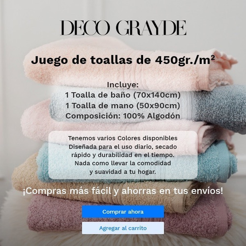 Juego De Toallas Celeste 450 Grs/m2 (baño Y Mano)