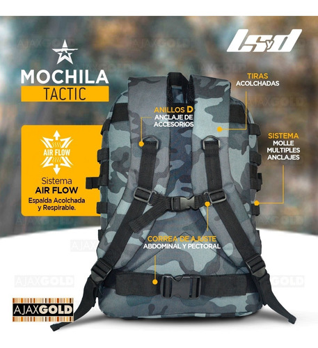 Imagen 5 de 10 de Mochila Tactica Militar Camping Asalto Trekking Reforzada
