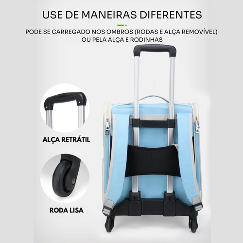 Mochila Transporte Gato Cães Até 10kg Respirável Com Rodinha