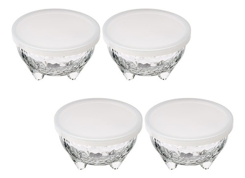 4 Tazon Bowls De Vidrio Con Tapa Frost By Crisa