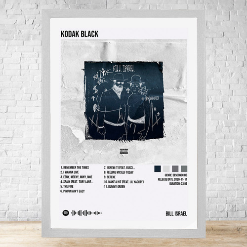 Cuadro Kodak Black Bill Israel 30x40 Con Vidrio Y Marco C705 Blanco Moderno