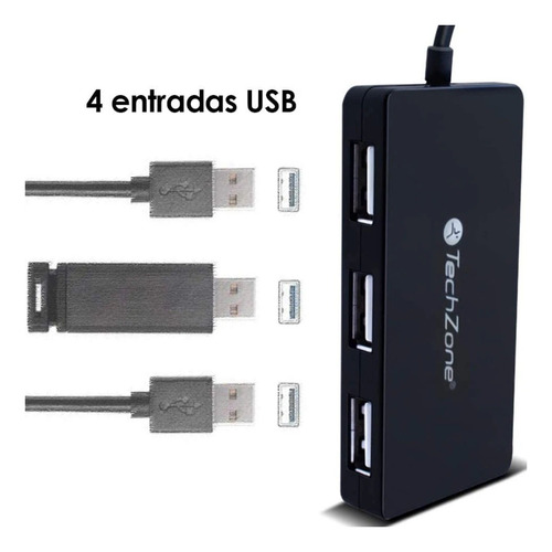Hub Usb 2.0 Techzone 4 Puertos Negro Tz17hub02 Negro.