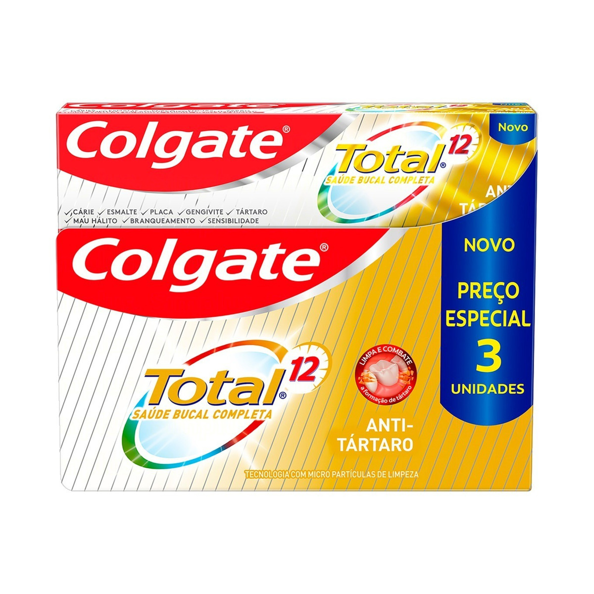 Pasta de dentes Colgate Total 12 Antitártaro  em creme pacote x 3 270 g
