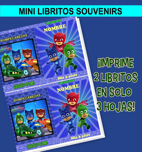 Kit Imprimir Mini Librito Pintar Héroes En Pijama Pj Masks