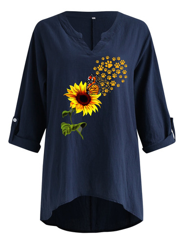 P Camiseta Holgada Estampada A La Moda For Mujer De Manga L