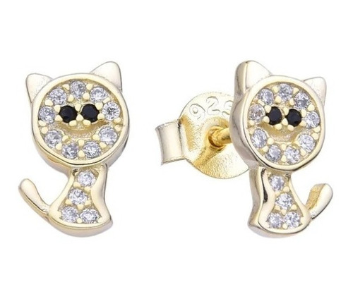 Aros Pasantes Gatitos Plata 925 Cubics