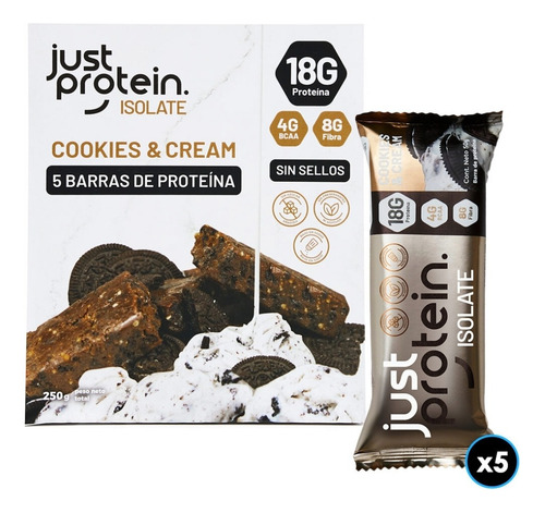 Barras De Proteína Just Protein Cookies & Cream 5 Unidades