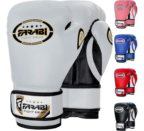 Guantes De Boxeo Farabi Sports, 6-oz, Para Niños, Blanco