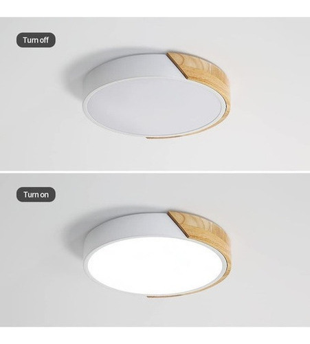 Luminaria Plafón Led 30cm Metal Madera C Color Luz Variable Blanco - 30cm