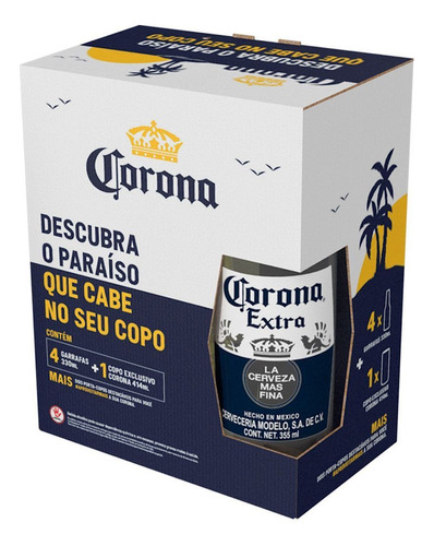 Kit Cerveja Corona 4 Unidades 330ml + Copo