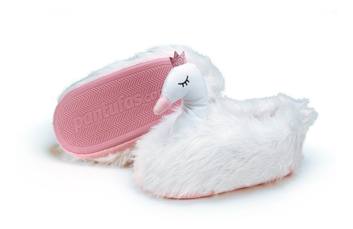 Pantufa 3d Cisne Branco Pelúcia Confortável Solado Borracha