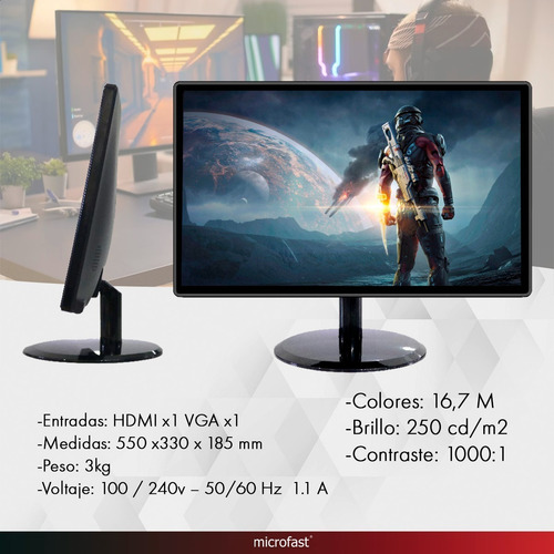 Imagen 7 de 7 de Monitor Gamer Pantalla Led Pc Computadora 75hz Hdmi Vga Fhd