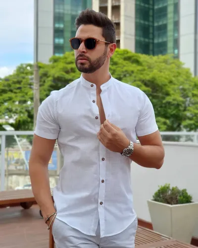 Camisa social branca best sale algodão