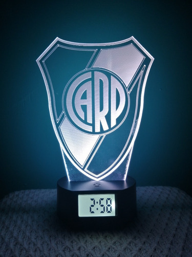 Lámpara 3d De River Plate Con Reloj Alarma 7 Col. Led