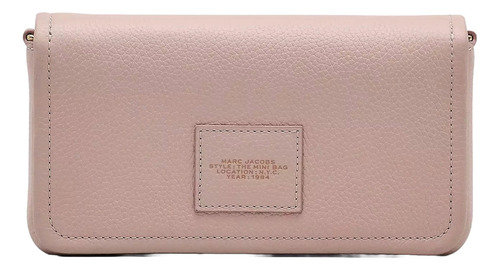 Bolsa Marc Jacobs The Leather Mini 2s4smn080s02 Acabado De Los Herrajes Oro Color Rosa Claro Correa De Hombro Rosa Claro Diseño De La Tela Lisa