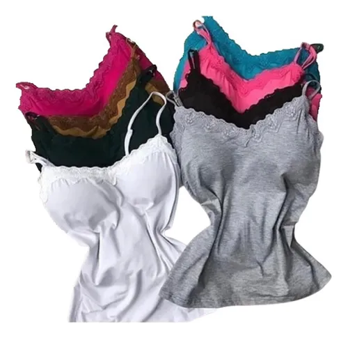 comprar Kit 3 Camisa Regata Blusinha Cropped Renda Decote Com Bojo