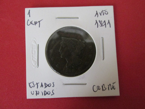 Moneda Estados Unidos 1 Centavo De Cobre Año 1841 Siglo Xix