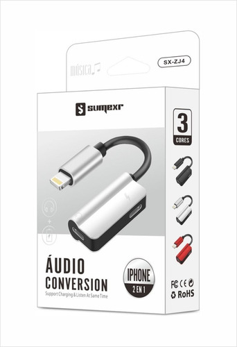 Adaptador Fone E Carregador Compatível C/ iPhone Saída Dupla