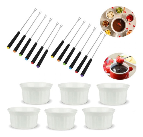 Conjunto De Garfos Para Fondue 12 Peças + 6 Mini Tigela Bran