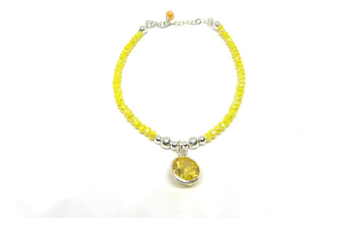 Pulsera De Cristal Con Plata 925 Y Dije De Zirconia Amarillo