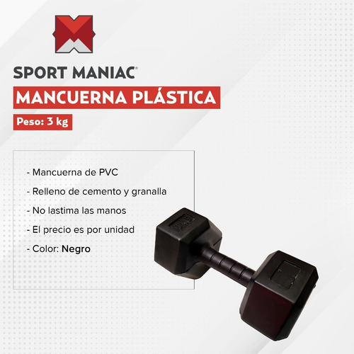 Imagen 2 de 3 de Mancuerna Manubrio Hexagonal De 3kg Pvc Sport Maniac