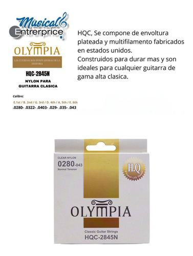Cuerdas Para Guitarra Acústica Nylon Olympia Hqc-2845n