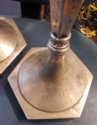 Antiguo Par Candelabro Art Deco Plata Judia Polonia Cuño 3