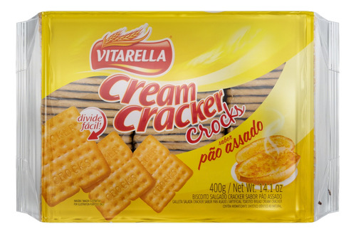 Biscoito Cream Cracker Pão Assado Vitarella Crocks Pacote 400g