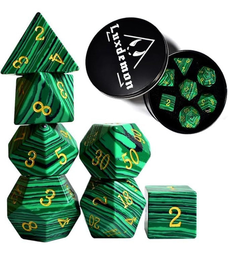 Set De Dados De Piedra De Malaquita 7 Pcs Para D&d