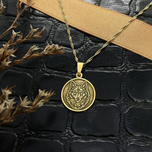 Cadena Y Dije Lobo Oro 18k Oro 18k 50 Cm