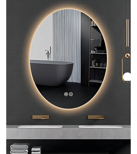 Espejo De Baño Ovalado Con Luz Led Tricolor 50*70cm Marco Blanco