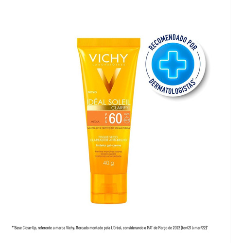 Protetor Solar Facial Idéal Soleil Clarify Cor Média FPS 60 40g Vichy