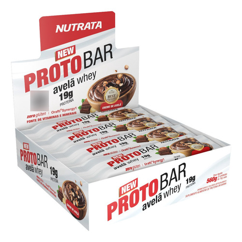 Suplemento em barra Nutrata  Protobar Protobar proteínas Protobar sabor  avelã whey em caixa de 560g  pacote x 8 u