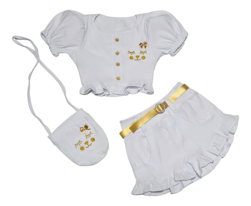 Conjunto Mini Diva Jeans Com Bolsinha Blogueirinha Cilios