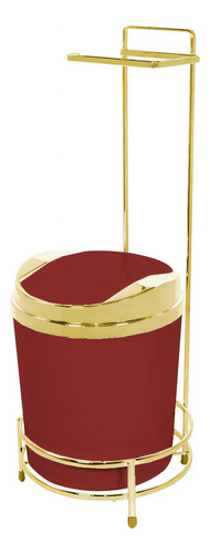 Porta Papel Higiênico Dourado Piatina Com Lixeira 5 L Cor Vermelho