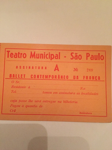 Ingresso / Tiket Teatro Municipal De São Paulo - Anos 1950