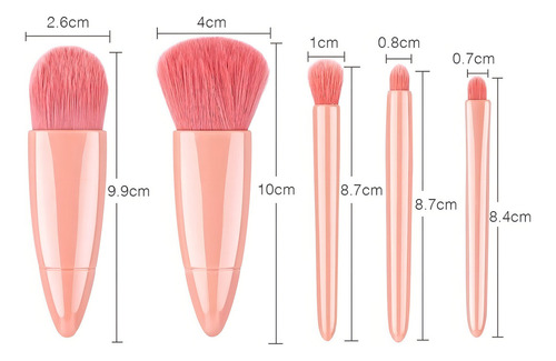 Mini Brush Kit 5 Pinceis com Espelho Portátil Nécessaire Viagem Cor Rosa